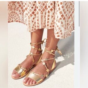 Loeffler Randall Metallic Gold Star-Strap Gladiator Sandals Size 8.5 BNWT